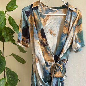 Abstract Print Wrap Dress